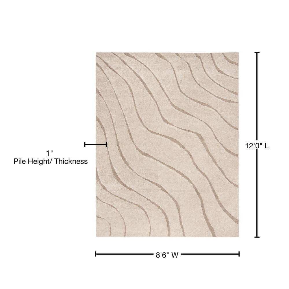 Cream Beige Abstract Shag Area Rug