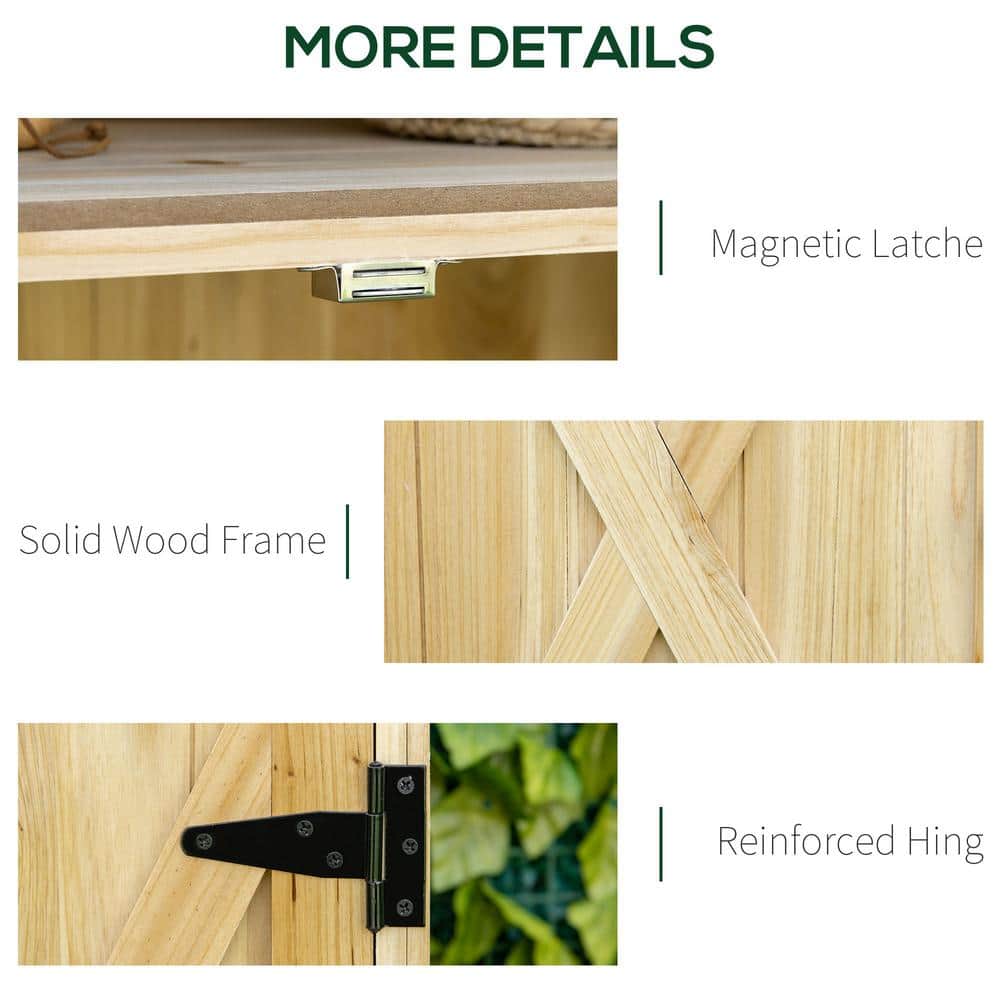 Natural Wood Outdoor Storage Shed with Shelving