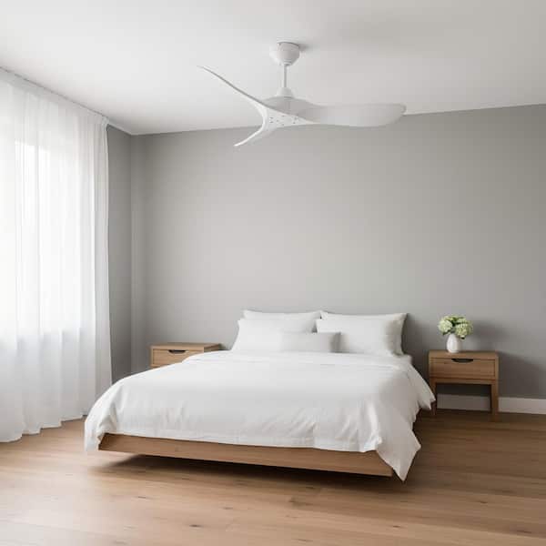 Maverick Smart 44 in., Indoor/Outdoor Matte White Modern Downrod Mount Ceiling Fan with Remote Included