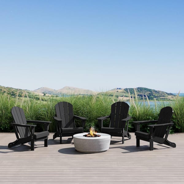 Laguna 4-Pack Fade Resistant Outdoor Patio HDPE Poly Plastic Classic Folding Adirondack Chairs in Black