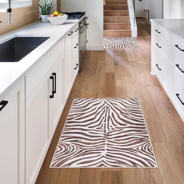 Crystal Print Zebra Ivory/Brown 2 ft. x 4 ft. Striped Digitally Printed Polyester Area Rug (2-Pack)