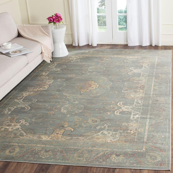 Vintage Grey/Multi 9 ft. x 12 ft. Border Distressed Floral Area Rug