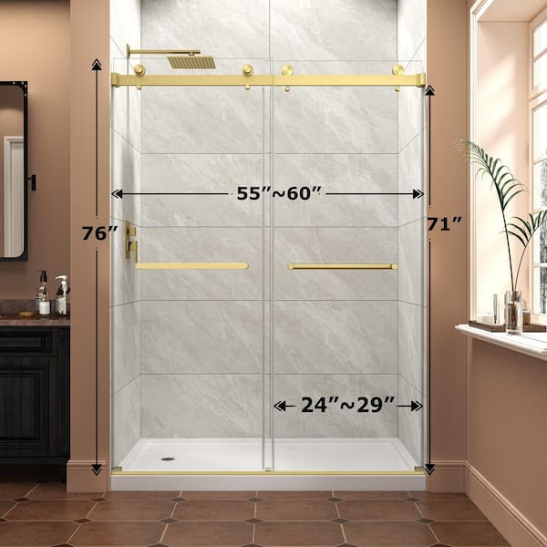 その他 SLIDER(Gold) 0 dwos6rj TOOLKISS 55 in. to 60 in. W x 76 in. H Sliding Frameless Shower