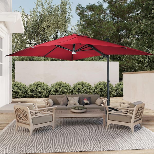 blu tooth patio umbrella Clihome 10 ft. x 13 ft. Cantilever Bluetooth Patio Umbrella in Red with  1-Key Tilt/Open Mechanism, Multi-Color LED Speaker Light CL-BTMY02RD