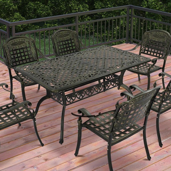 Antique Bronze 59 in. Rectangular Cast Aluminum Patio Dining Table with 2 in. Umbrella Hole