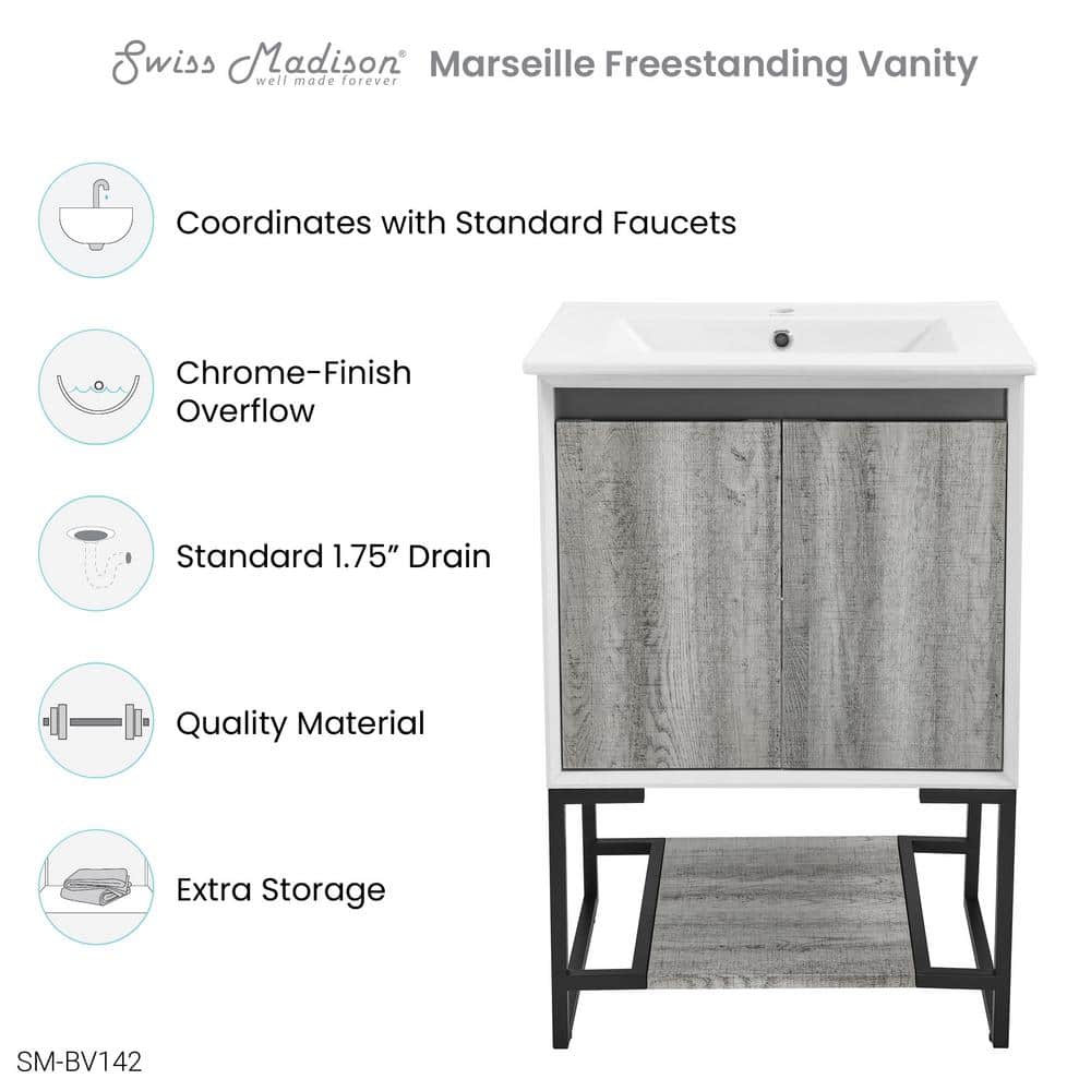 Marseille 24" Wax Oak and White Freestanding Bathroom Vanity