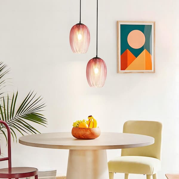 Harper 1-Light Modern Cylinder Mulberry Textured Gradient Glass Pendant Light for Kitchen Island or Stairway
