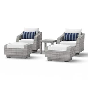 Cannes 5-Piece All Weather Wicker Patio Club Chair and Ottoman Conversation Set with Sunbrella Centered Ink Cushions