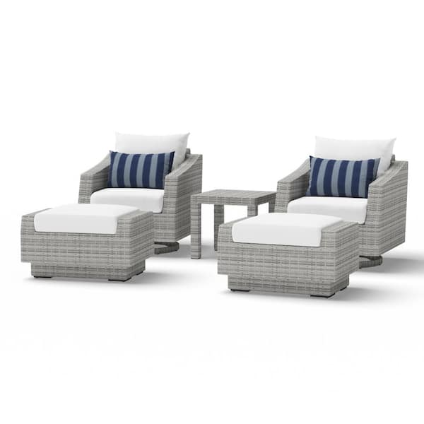 RST BRANDS Cannes 5-Piece All Weather Wicker Patio Club Chair and Ottoman Conversation Set with Sunbrella Centered Ink Cushions