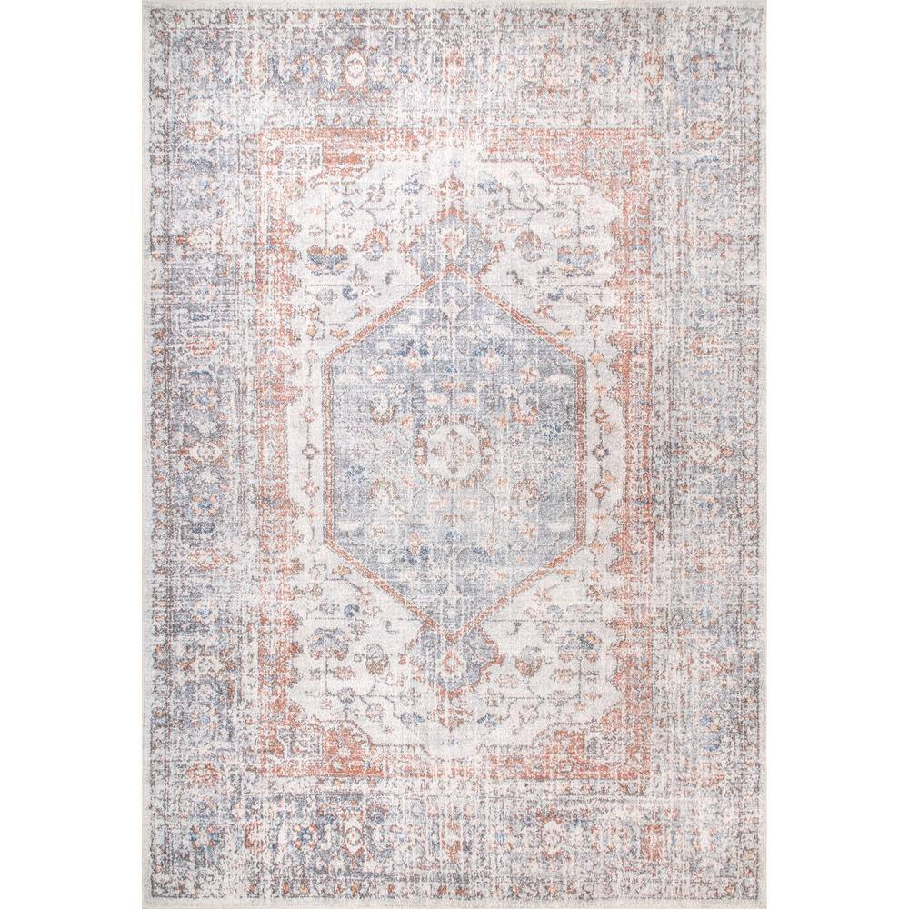 Jacquie Light Grey 5' x 8' Machine Washable Vintage Medallion Area Rug