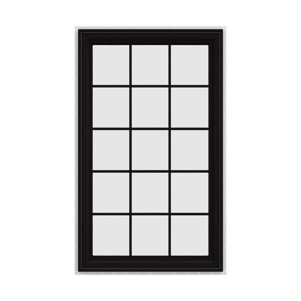 JELD-WEN 36 in. x 60 in. V-4500 Series Black FiniShield Vinyl Right-Handed Casement Window with Colonial Grids/Grilles