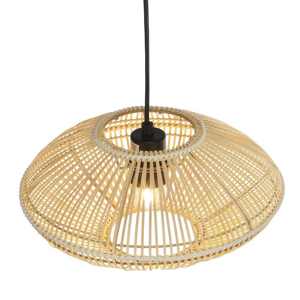 Quill 13" Matte Black Bohemian Rattan Pendant Light
