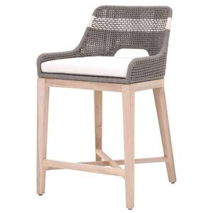 35 in. H Dark Gray Interwoven Rope Counter Stool with Flared Legs and Cross Support