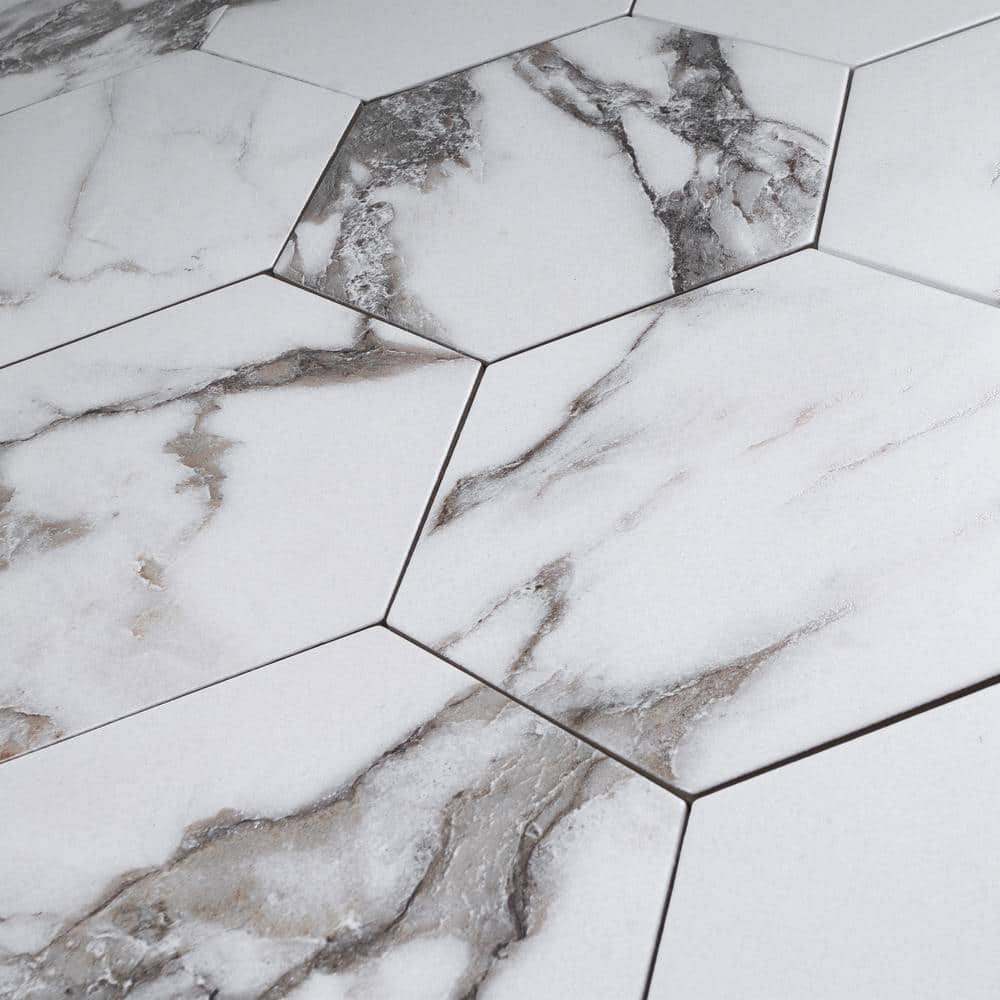 Marquina Hexagon Matte Porcelain Wall & Floor Tile 7.7" x 8.9"