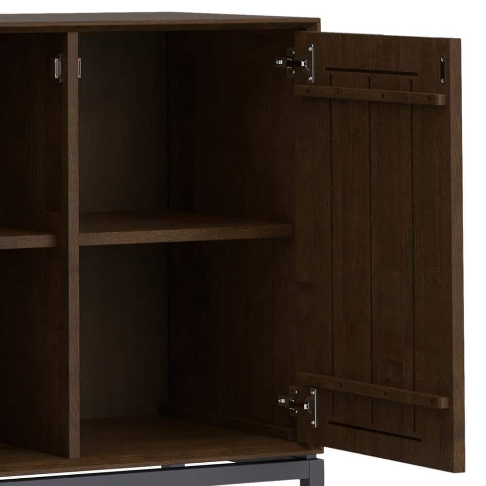 Walnut Brown Solid Hardwood and Metal 4-Door Sideboard Buffet