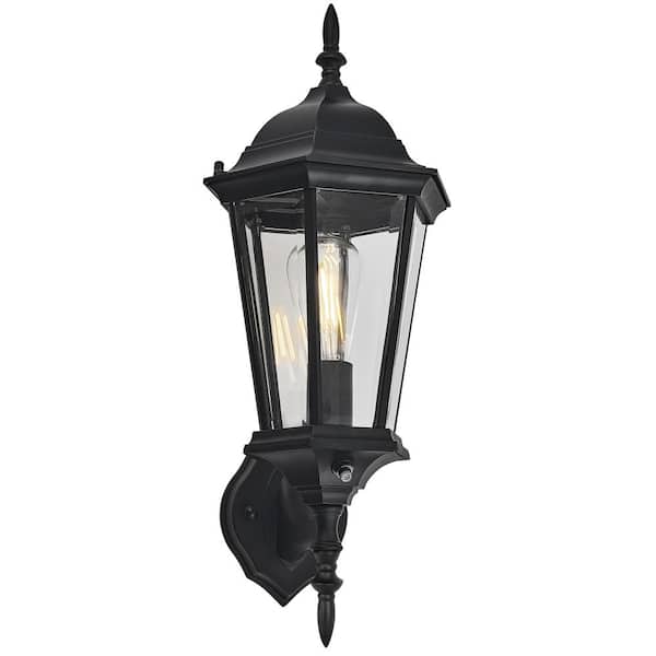 Oak Creek Hardwired Black Motion Sensing LED Baluster Light Outdoor Wall Light Dusk to Dawn Downlight