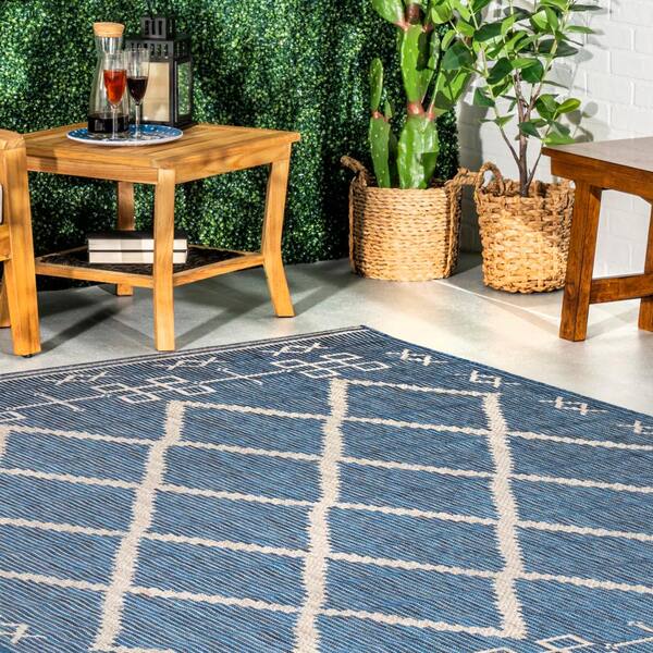 nuLOOM Candice Moroccan Geometric Trellis Indoor Outdoor Blue 7 ft