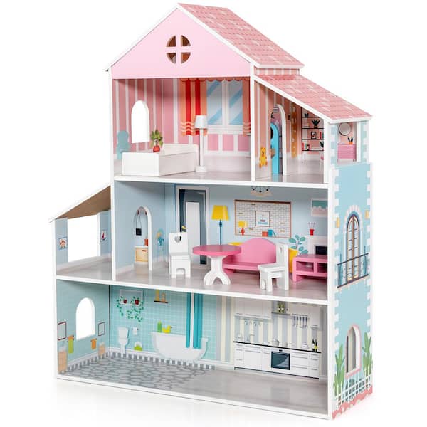 Modern Dollhouse with garage, Wooden dollhouse