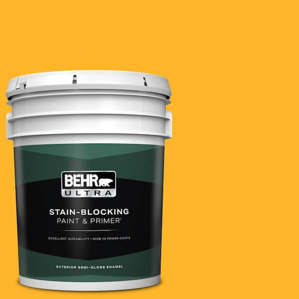 BEHR ULTRA 5 gal. #P260-7 Extreme Yellow Semi-Gloss Enamel Exterior Paint & Primer