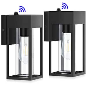 10.2 in. Black Dusk to Dawn Modern Porch Lights Outdoor Hardwired Wall Lantern Scone with No Bulbs Included (2-Pack)