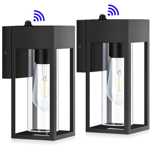 HKMGT 10.2 in. Black Dusk to Dawn Modern Porch Lights Outdoor Hardwired Wall Lantern Sconce with No Bulbs Included (2-Pack)