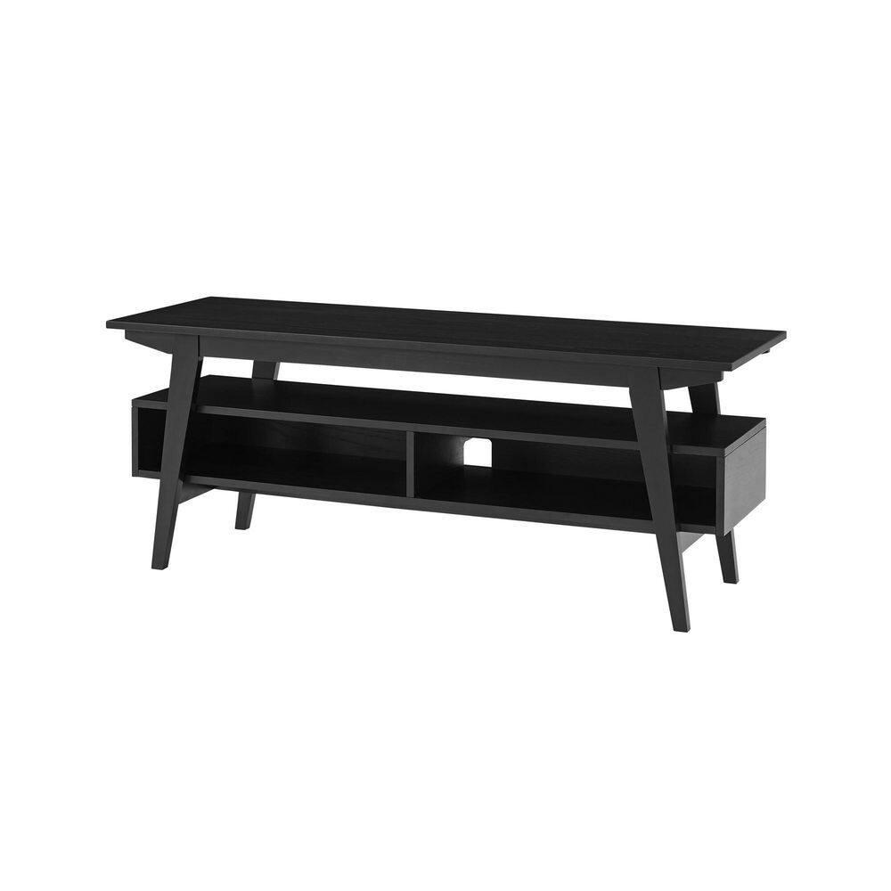 Black Solid Wood Japandi TV Stand with Open Shelving, 47 Inch