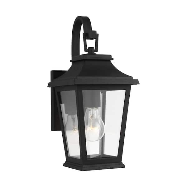 Generation Lighting - Warren Mini 6.5 in. W 1-Light Textured Black Outdoor Wall Mount Lantern with Clear Glass Panels