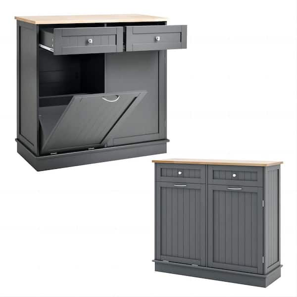 Costway Gray MDF 39.5 in. Wooden Kitchen Sideboard Trash Cabinet