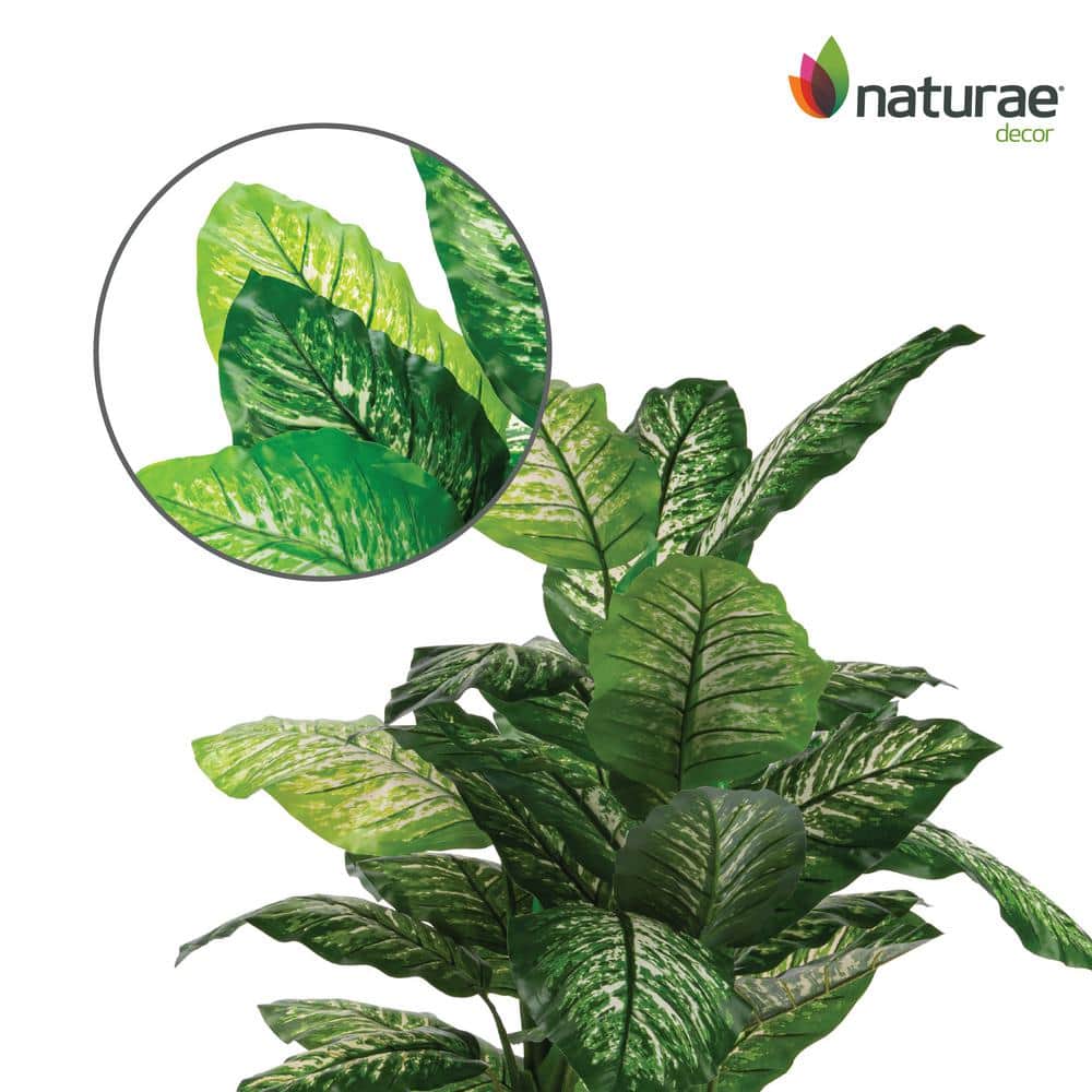47'' Green Plastic Faux Philodendron Floor Plant in Black Pot