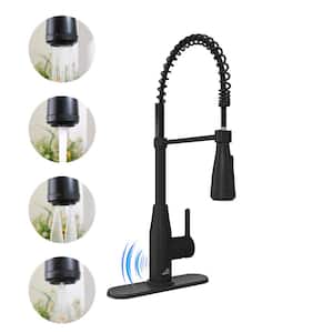 Single Handle Pull Down Sprayer Kitchen Faucet with Touchless Sensor and Four Functions Spray Head in Matte Black