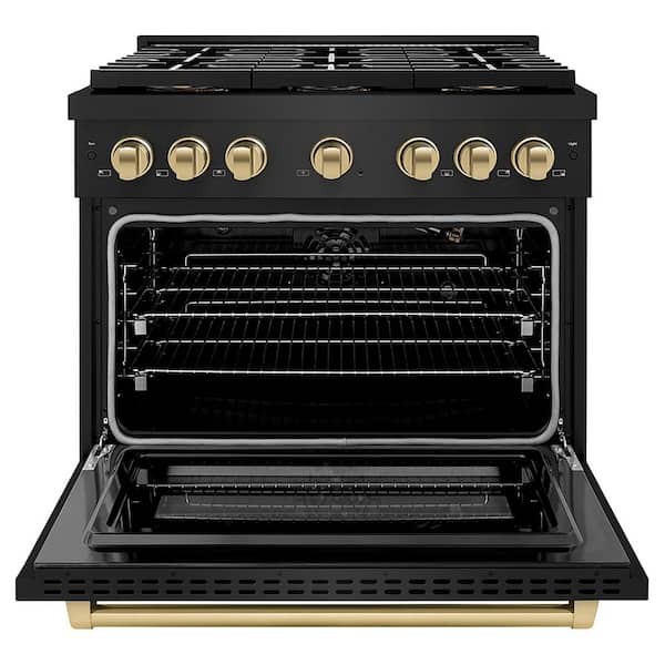 Autograph 36 in. 5.2 cu. ft. Paramount Gas Range with 6-Burner Cooktop and Gas Oven in Black Stainless and Champagne