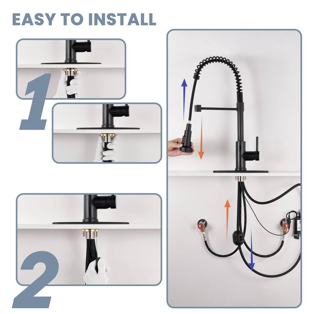 Matte Black Stainless Steel Pull Down Kitchen Faucet with Touchless Sensor