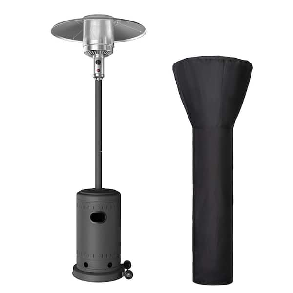 PamaPic 48000 BTU Commercial Propane Silver Gray Patio Heater with Cover and Wheels