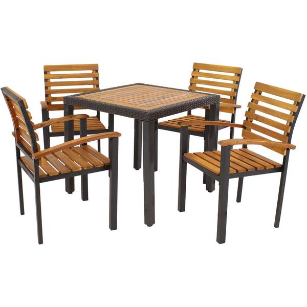 Sunnydaze Sunnydaze Julian Black Metal 5-Piece Metal and Acacia Wood Square Bar Height Outdoor Dining Set