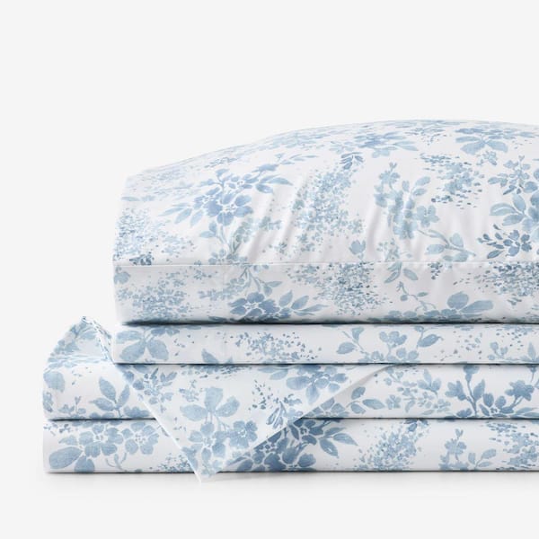 Legends Hotel Whisper Fleur Wrinkle-Free Sateen Blue Mist King Sheet Set