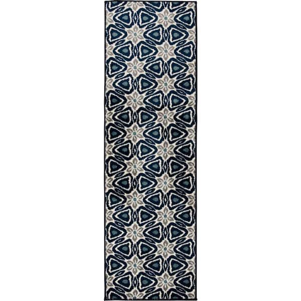 LOOMAKNOTI Tecopa Kerin Blue 2 ft. x 6 ft. 7 in. Geometric Polypropylene Indoor/Outdoor Area Rug