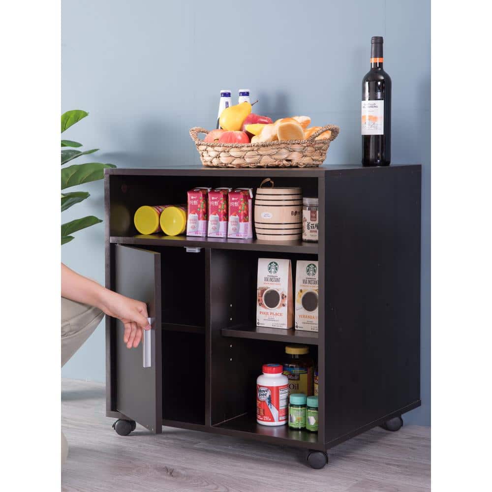 Black Wood Office Storage Stand with Casters