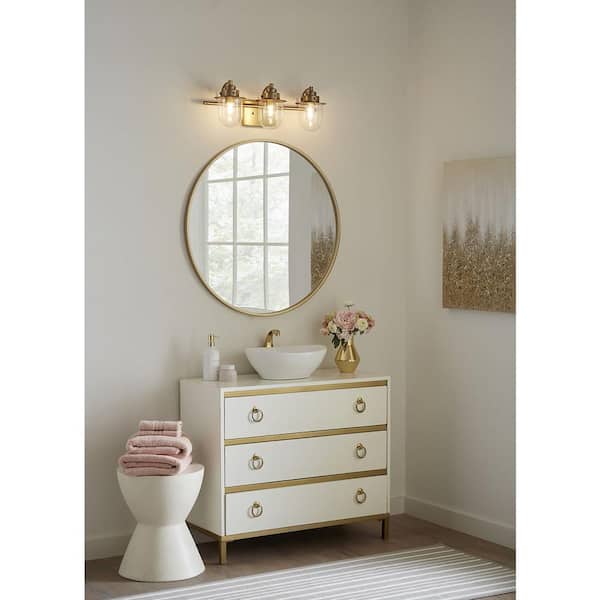 Progress Lighting Northlake Collection 24 in. 3-Light Vintage Brass Clear Glass Transitional Vanity Light
