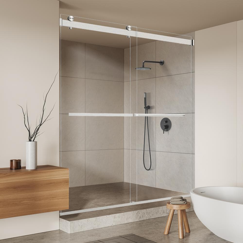 64" W x 76" H Frameless Clear Glass Shower Door with Nickel Finish