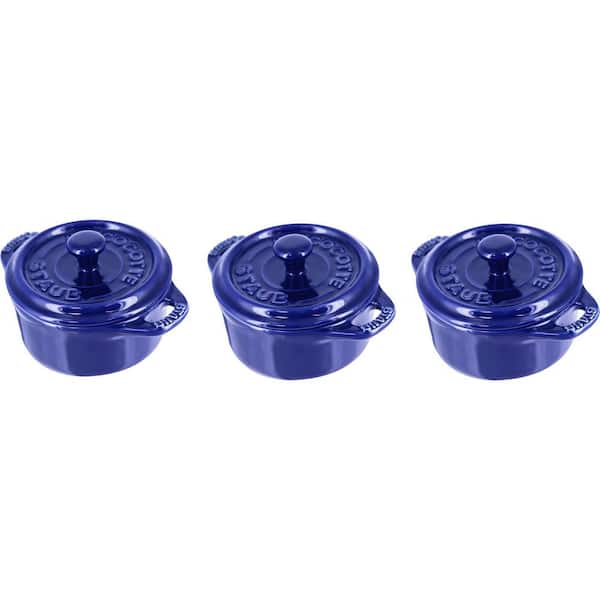 Ceramic 3 Pieces Mini Round Cocotte Set - Dark Blue