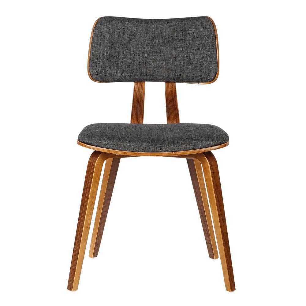 Walnut Wood & Charcoal Upholstered Low Side Chair
