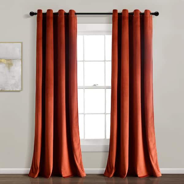 HOMEBOUTIQUE Prima Velvet Solid 100% Lined Blackout Grommet Window Curtain Panel Rust Single 52X84