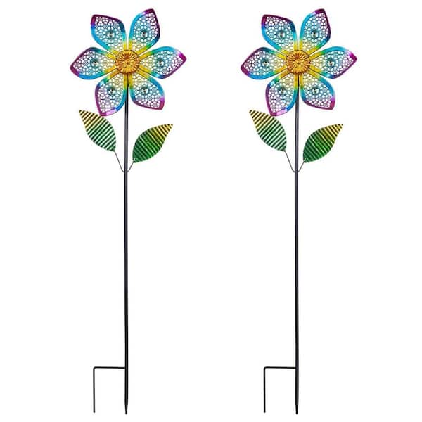 36.2 in. H Hollow-Out Flower Metal Wind Spinner(2-Pack)