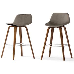 Randolph 36.6 in. H Distressed Grey Mid Century Modern Bentwood Counter Height Stool (Set of 2)