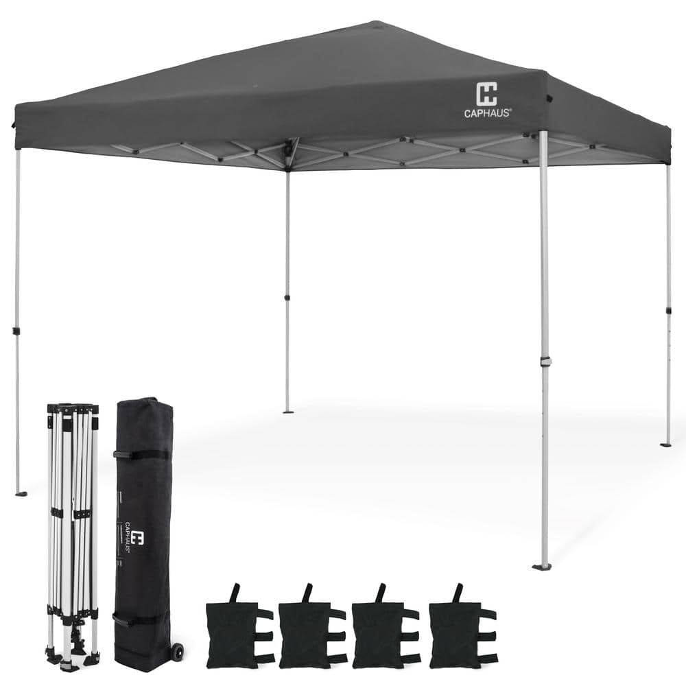 Dark Grey 10ft x 10ft Adjustable Pop-Up Canopy Tent with Steel Frame