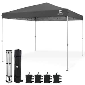 10 ft. x 10 ft. Dark Grey Patented 1-Push Pop Up Outdoor Canopy Tent, Heavy-Duty Commercial Grade with Central Lock