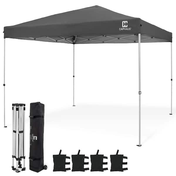 CAPHAUS 12 ft. x 12 ft. Dark Grey Patented 1 Push Pop Up Outdoor Canopy Tent Heavy Duty Commercial Grade with Central Lock POFC CH12X12HD DKGY