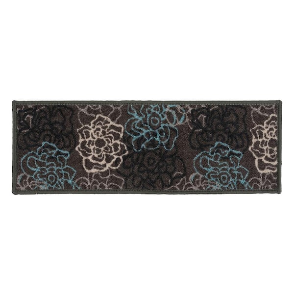 World Rug Gallery Contemporary Modern Floral Flowers Non-Slip Stair Treads 8.6" x 26" Gray (Set of 4)