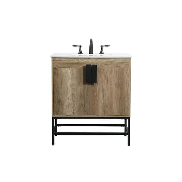 Unbranded Simply Living 30 in. W x 19 in. D x 33.5 in. H Bath Vanity in Natural Oak with Ivory White Engineered Marble Top