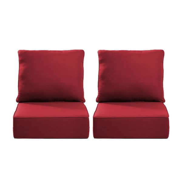 24 in. x 24 in. x 6 in. 4-Piece Olefin Deep Thick Seating Outdoor Lounge Chair Sofa Replacement Cushion Set in Red